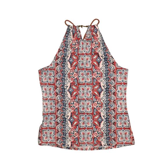 CHAPS DENIM NEW $49 Red Blue Floral Sleeveless Halter Top‎ Medium - Picture 2 of 3